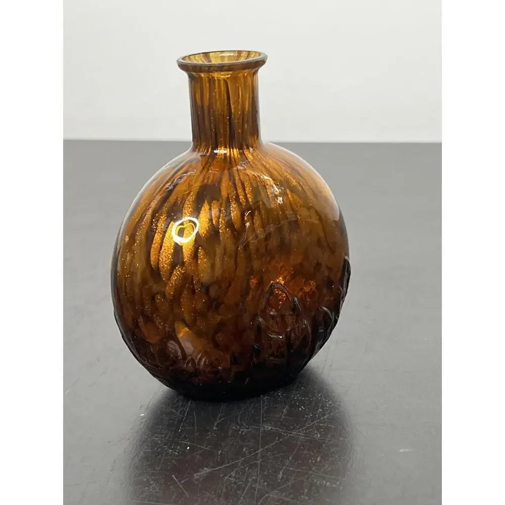 Murano Brown Speckled Maestri Vetra‎ 6” Bottle Vase Embrosses Leaves